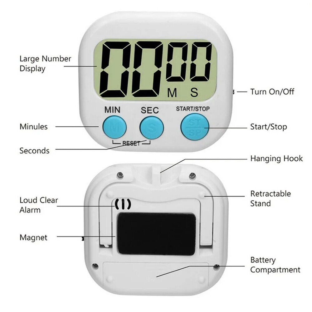 StoneSky Digital Kitchen Timer Magnetic Back and ON/Off Switch Loud Alarm Cooking Timer