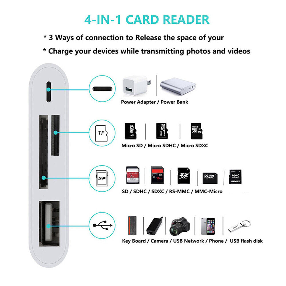 StoneSky Portable 4 in 1 USB Camera SD TF Card Reader Adapter For iPhone iPod iPad IOS 13