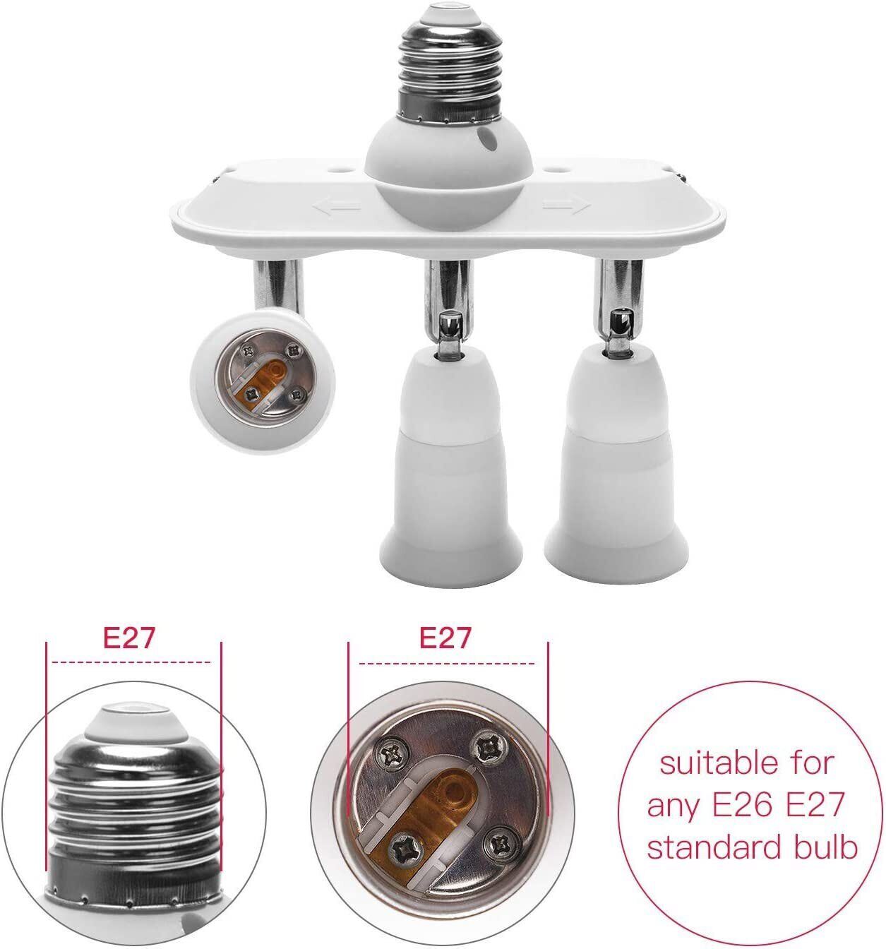 3 in 1 Light Socket Splitter E26 E27 Adapter Converter Horizontal 360°Adjustable