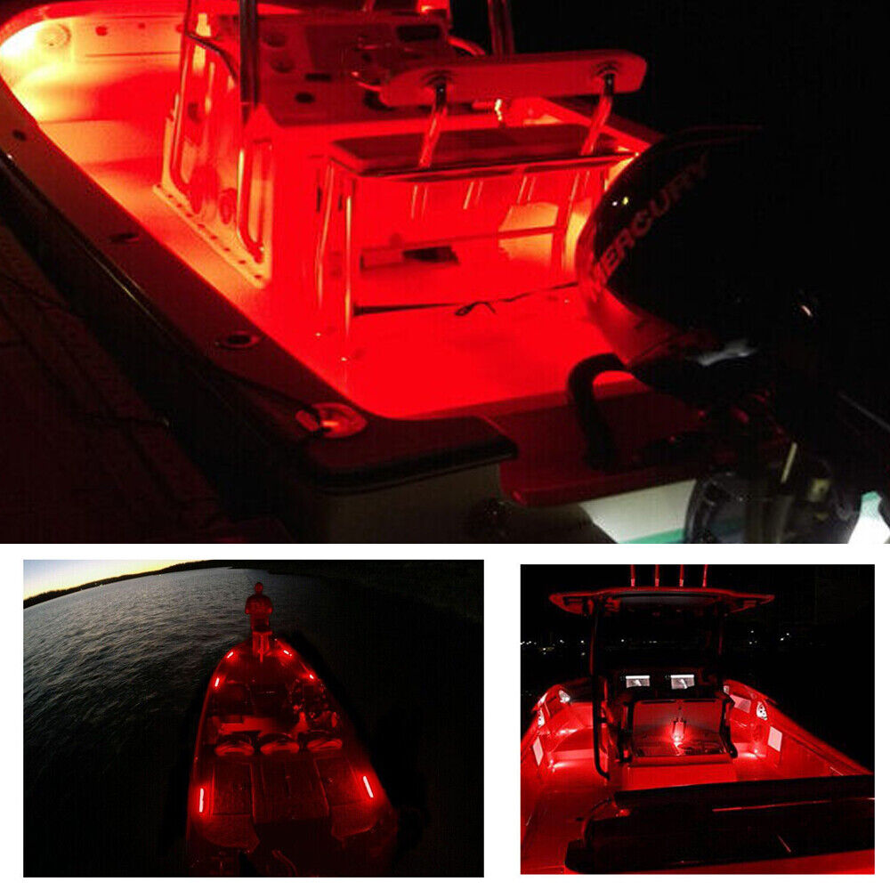 StoneSky 4Pcs Universal Red LED Marine Boat Cabin Lights Courtesy Light Deck Transom Lamp