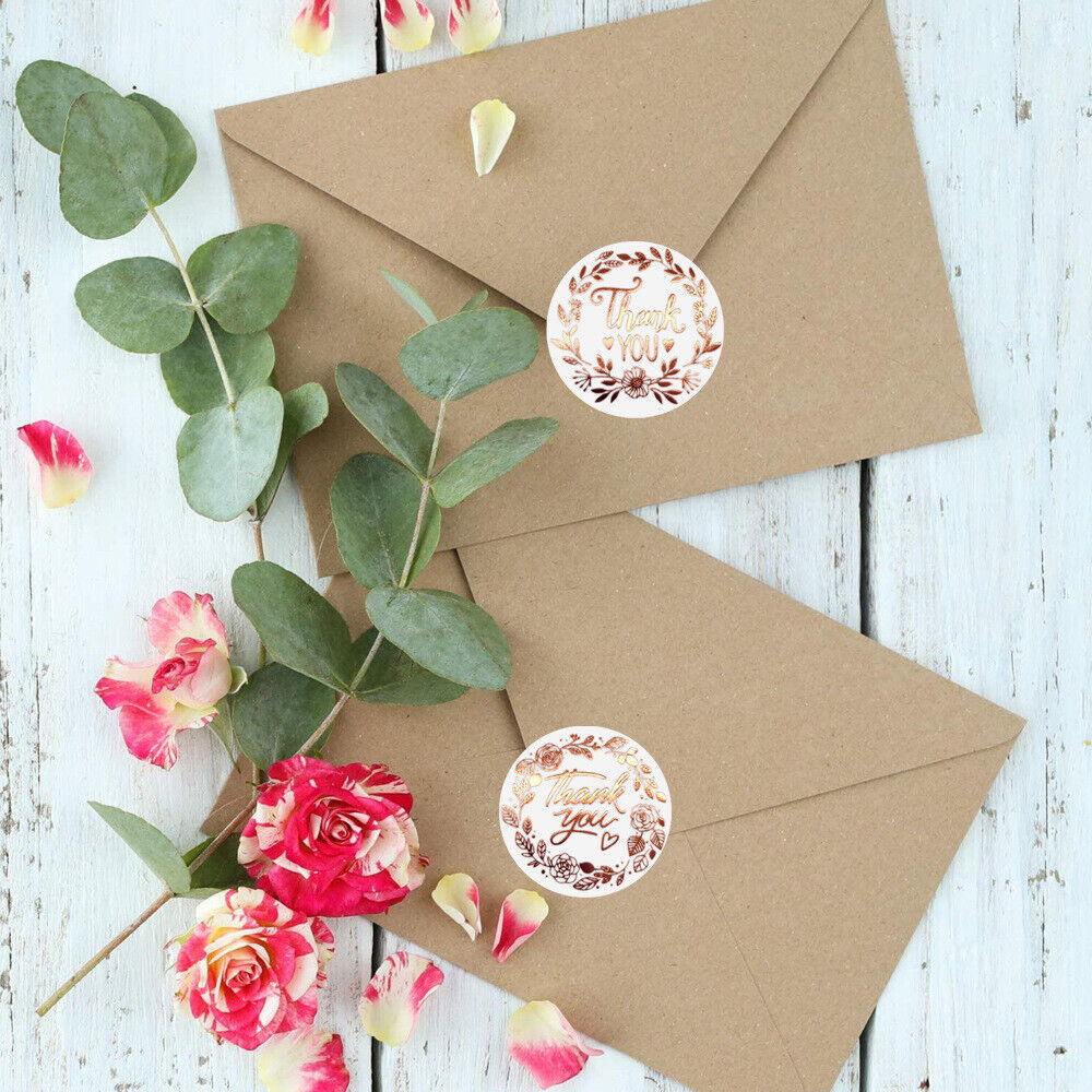 StoneSky 500pcs 1inchs Thank You Stickers Rose Gold Small Business Envelope Sticker