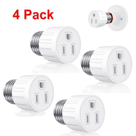 StoneSky 4 Pack E26/E27 Light Socket to Plug Adapter 2/3 Prong Light Bulb Outlet Adapter