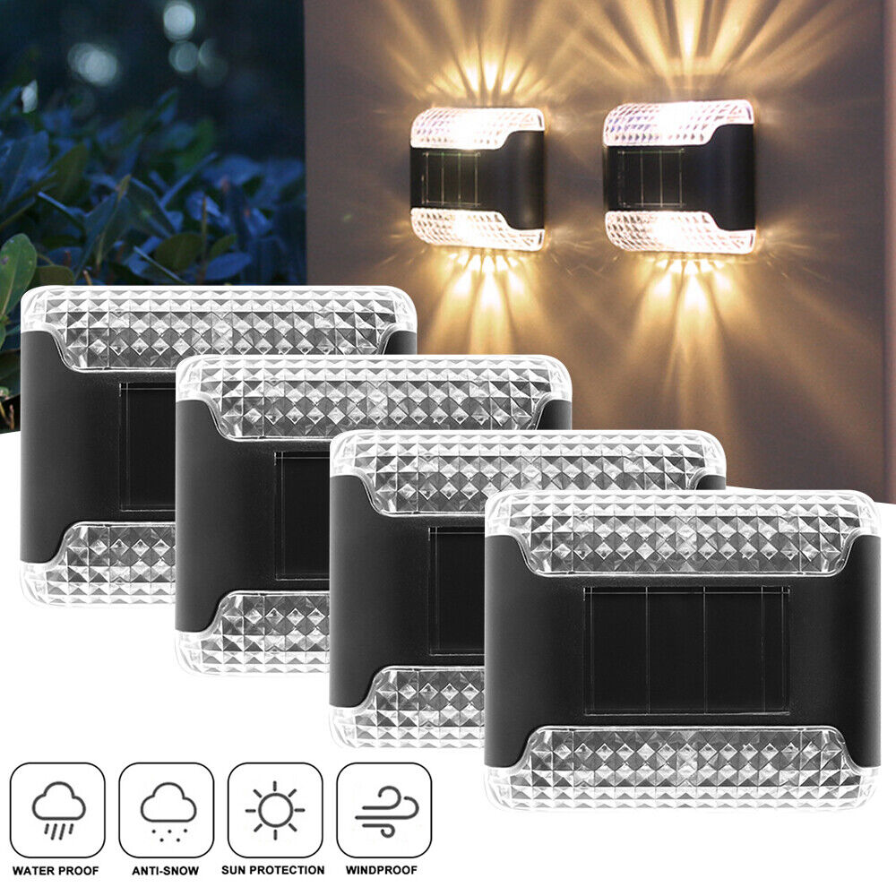 StoneSky 4PCS Solar Led Lights Outdoor Waterproof Garden Wall Fence Yard Warm White Lamps