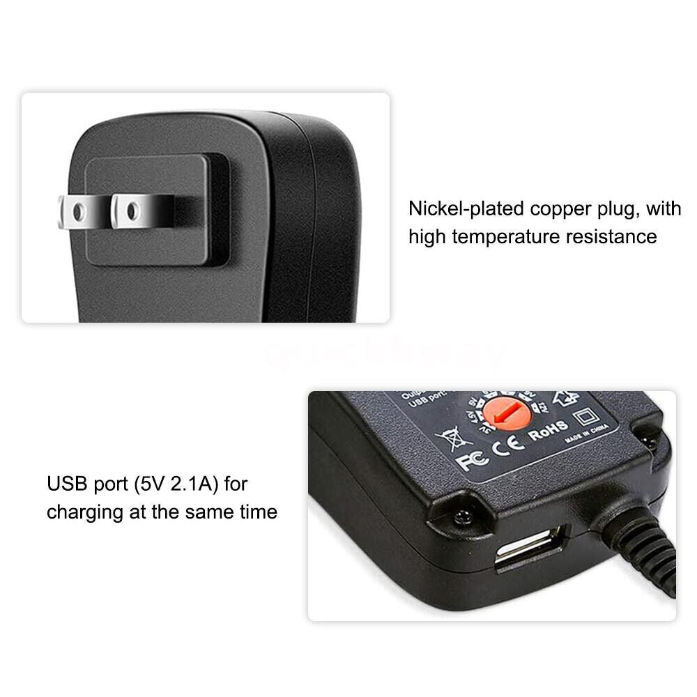 30W Universal Power Adapter AC DC 3V-12V Multi Voltage Charger Converter 8 Tips