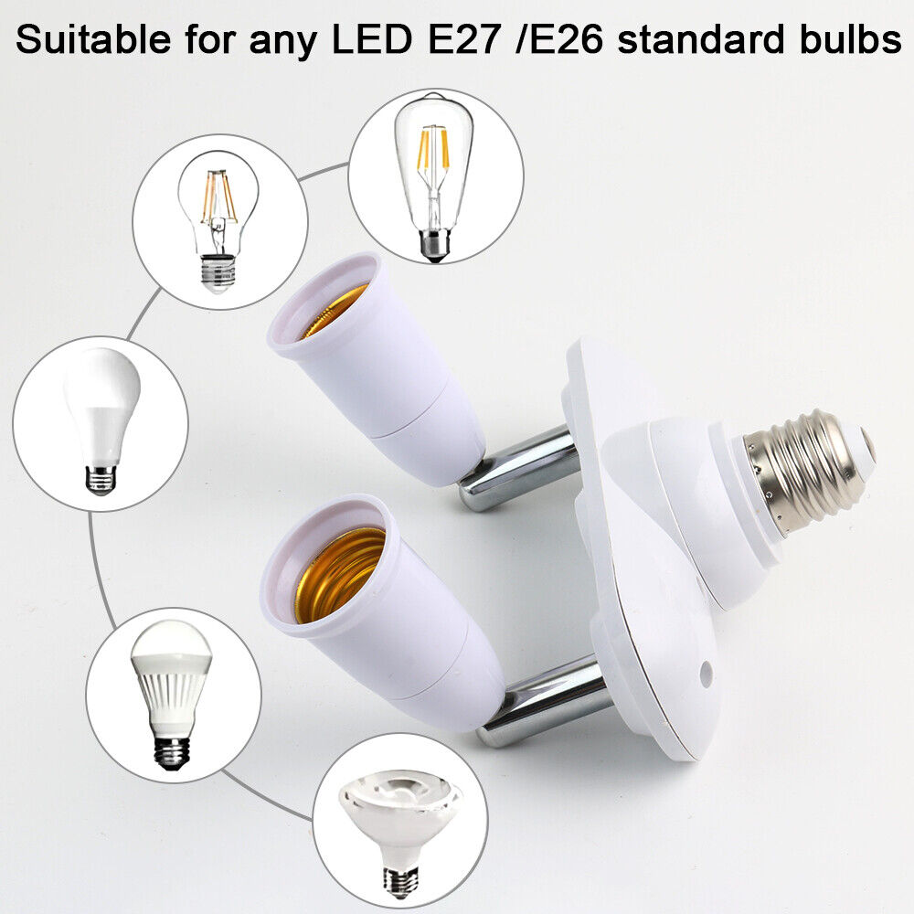 2 in 1 Light Socket Splitter E26 E27 Adapter Converter Horizontal 360°Adjustable