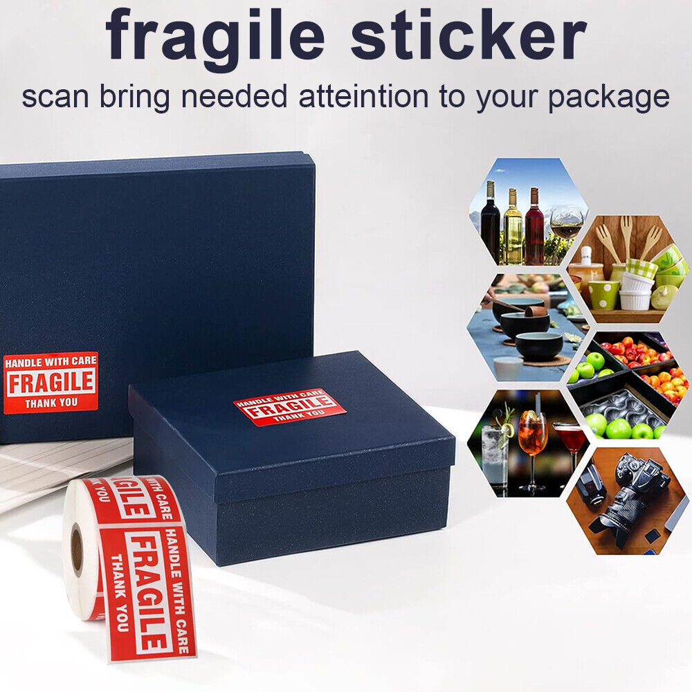 StoneSky 250Pcs/Roll 1.77" Handle With Care Fragile Thank You Small Warning Label Sticker