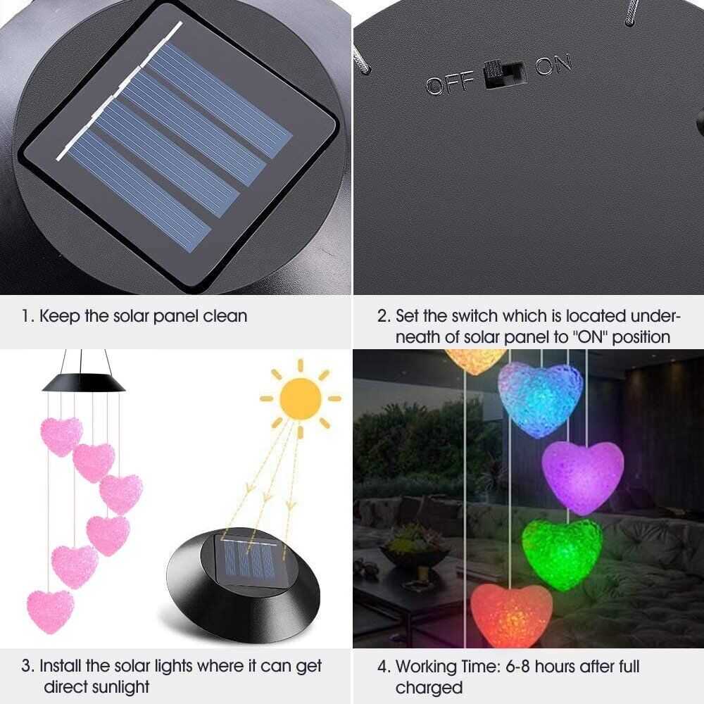 StoneSky Solar Wind Chimes Lights LED Color-changing Yard Garden Night Lights Decor Heart