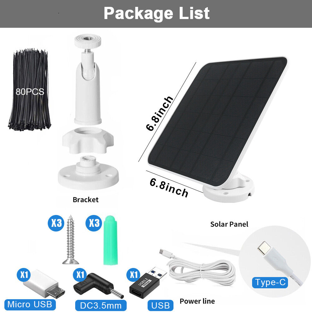 StoneSky 5W 5V Solar Panel Charger for Outdoor Security Camera Micor USB,USB,DC 3.5 mm