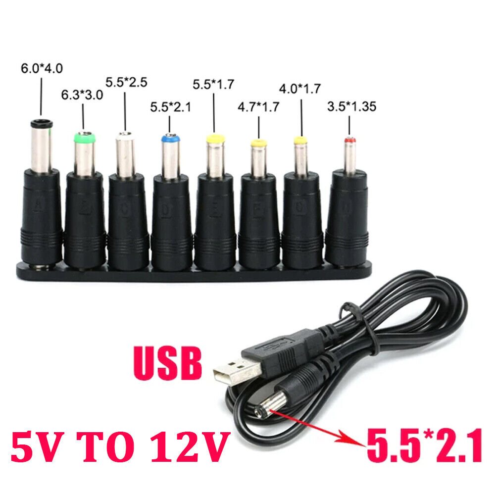 StoneSky DC 5V To 12V Power Supply USB to 5.5 x 2.1mm Jack Plug Charger Cable With 8 Tips