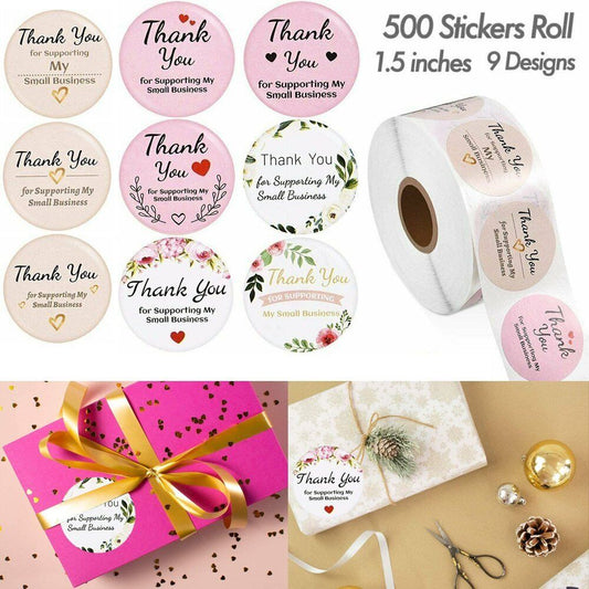 500Pcs 1.5" Thank You For Supporting Small Business Stickers Labels Gift Labels