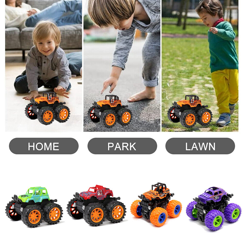 StoneSky Kids Boys Inertia Car Toys 4 Pcs/Set Monster Truck 360 Rotation Friction Powered