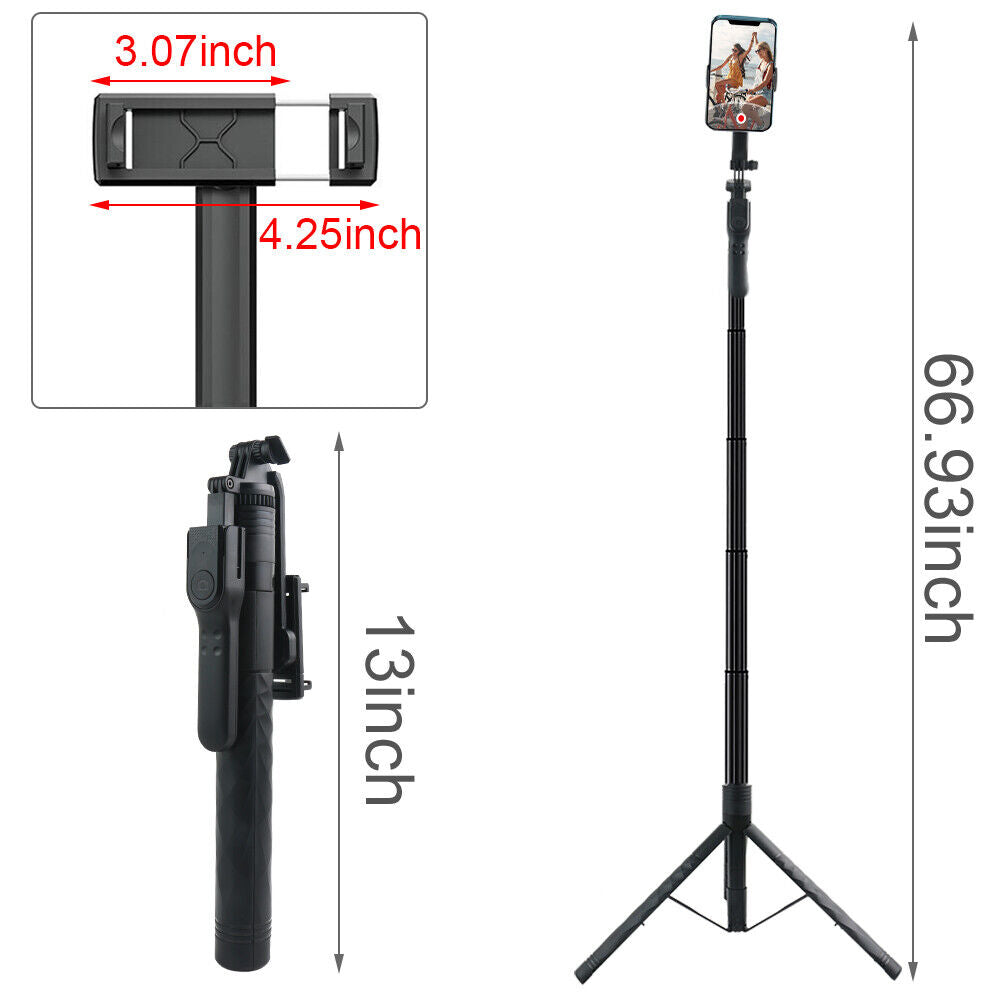 StoneSky 68" Wireless Remote Selfie Stick Tripod Cell Phone Camera Stand With Fill Lights