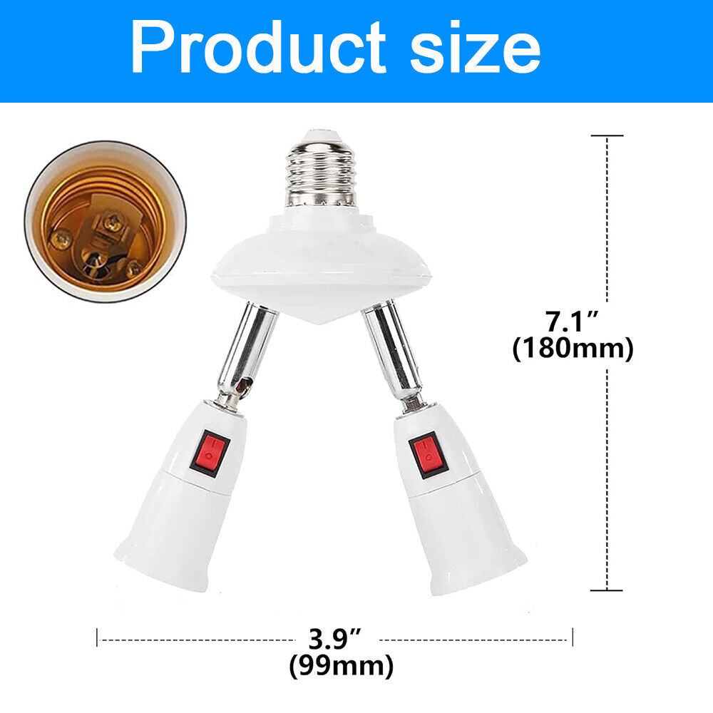 StoneSky E26/E27 Light Bulb Socket Splitter Adjustable Bulbs Socket Connector with Switch