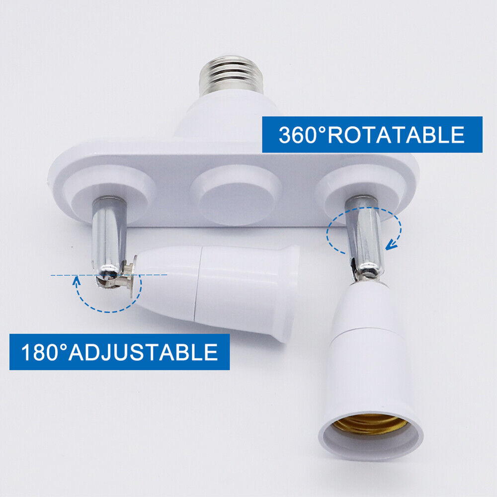 2 in 1 Light Socket Splitter E26 E27 Adapter Converter Horizontal 360°Adjustable