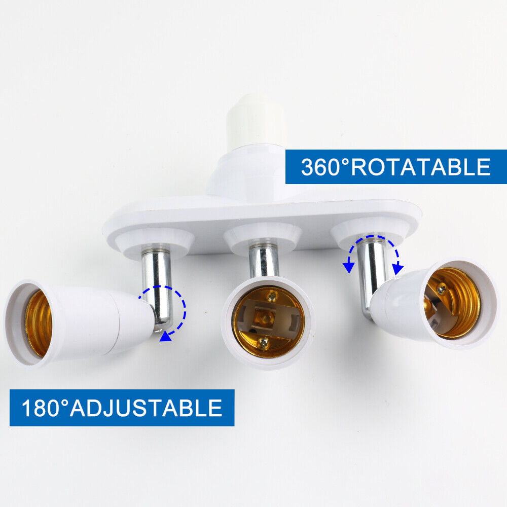 3 in 1 Light Socket Splitter E26 E27 Adapter Converter Horizontal 360°Adjustable