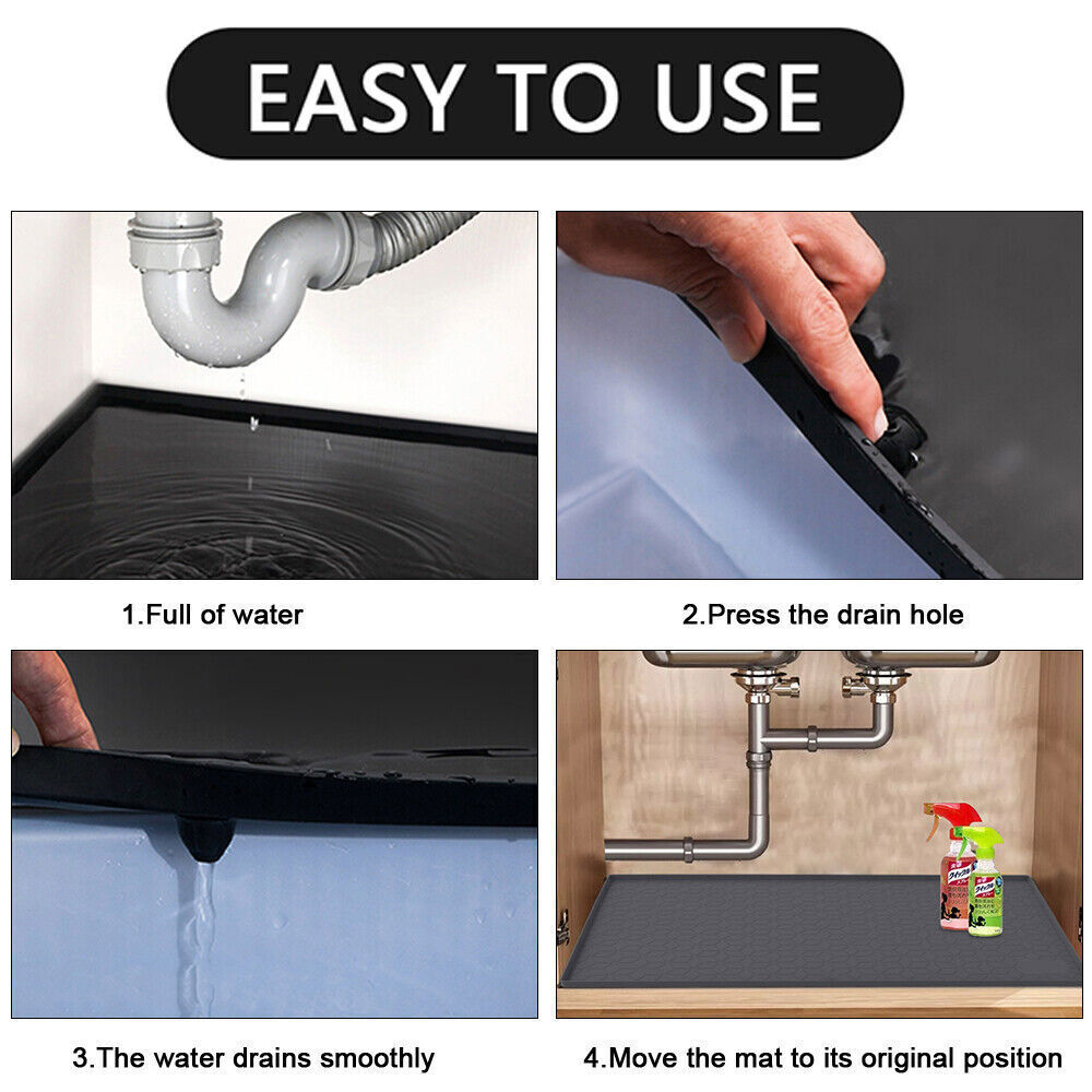 StoneSky 34" x 22" Under Sink Mats Kitchen Silicone Under Sink Liner Silicone Cabinet Mat