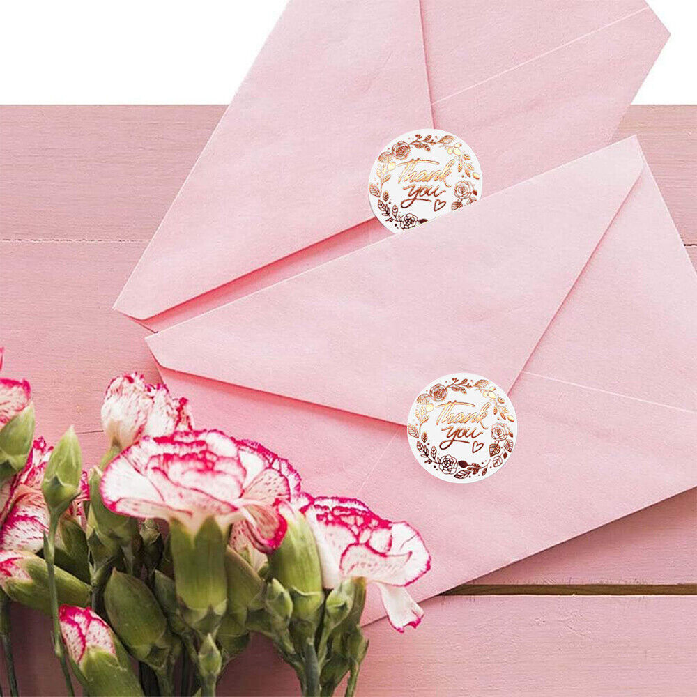 StoneSky 500pcs 1inchs Thank You Stickers Rose Gold Small Business Envelope Sticker