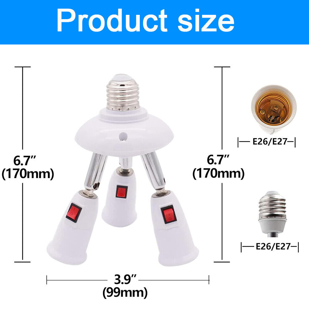 StoneSky E26/E27 Light Bulb Socket Splitter Adjustable Bulbs Socket Connector with Switch