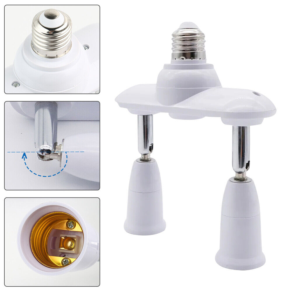 2 in 1 Light Socket Splitter E26 E27 Adapter Converter Horizontal 360°Adjustable