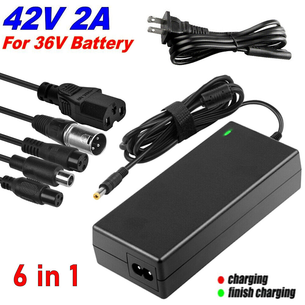 CocoBaby 6 in 1 Set 42V 2A Li-ion Lithium Battery Charger for Electric Bicycle E-bike 36V