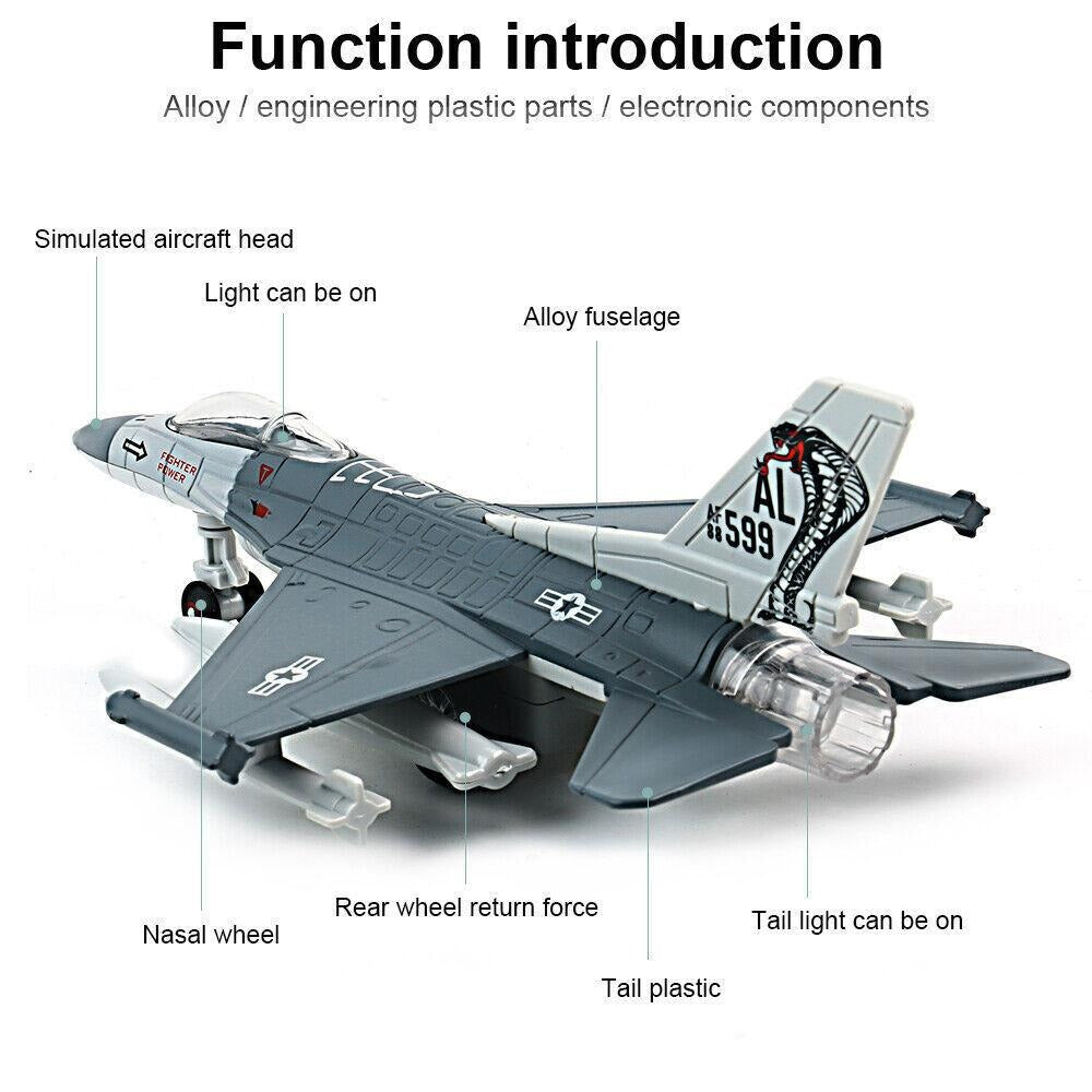 STONESKY F35+F16 Pull Back Diecast Fighter Jet Plane Model Toys for Kids with Sound Light