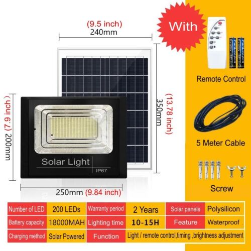 StoneSky Outdoor Waterproof Flood Light Solar Dusk Dawn LED Road Lamp+Solar Panel+Remote