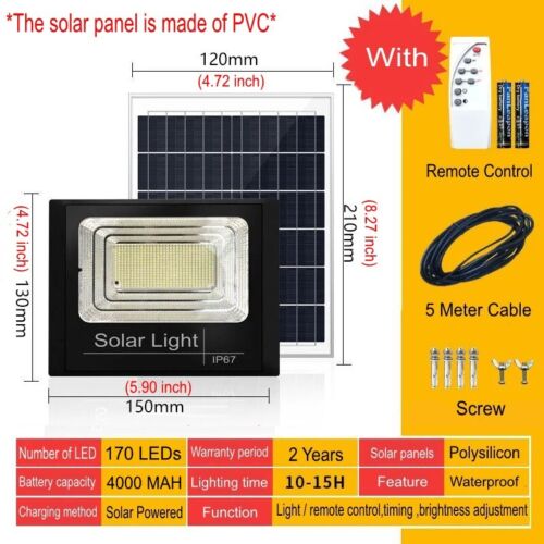 StoneSky Outdoor Waterproof Flood Light Solar Dusk Dawn LED Road Lamp+Solar Panel+Remote