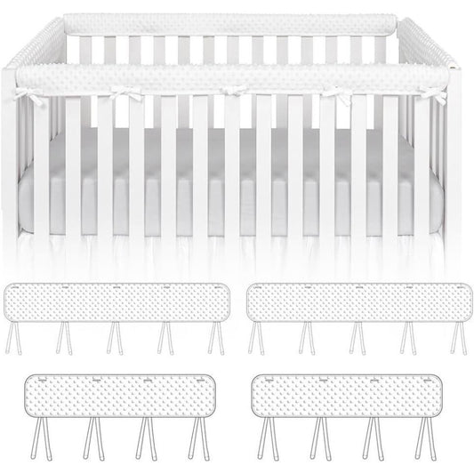 StoneSky 4Pcs Quilted Standard Crib Rail Cover Protector Safe Teething Guard Wrap White