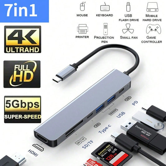 STONESKY 7 In 1 Multiport USB-C Hub Type C To USB 3.0 4K HDMI Adapter For Macbook Pro Air