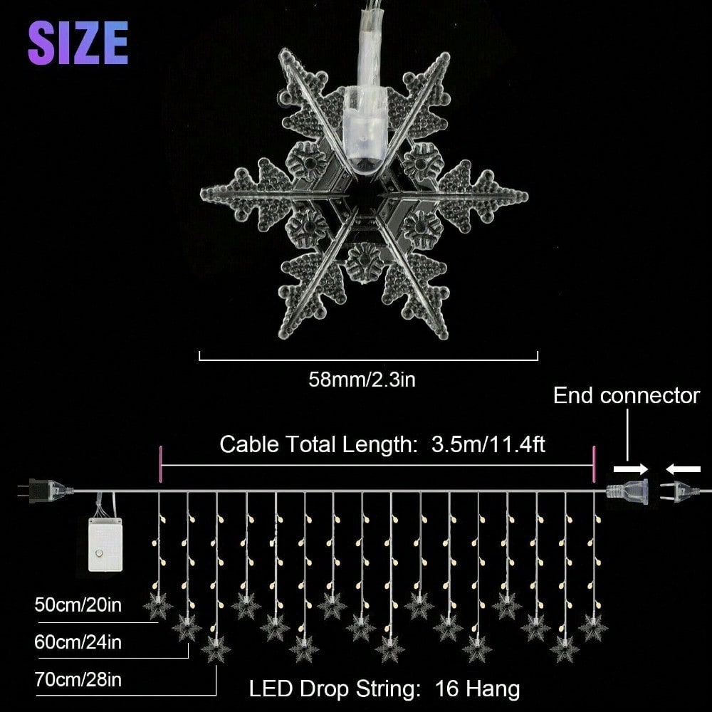 STONESKY Christmas LED Curtain Snowflake Lights Window String Fairy Waterproof Decor Xmas