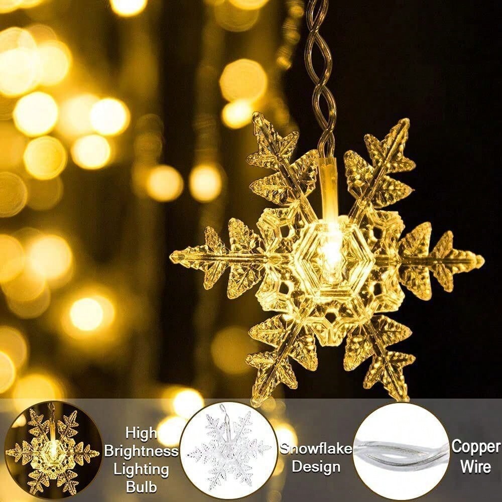 STONESKY Snowflake 96 LED Fairy String Curtain Light Wedding Party Decor Warm White Lamps