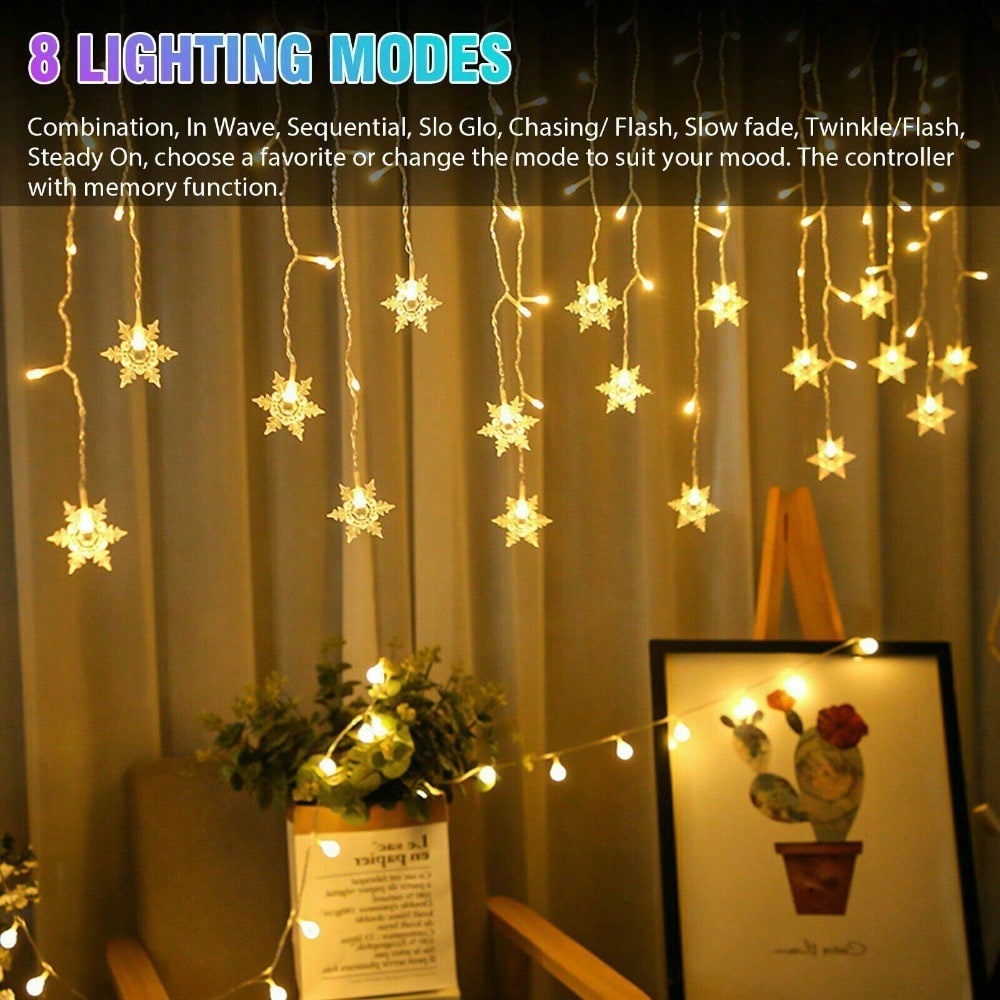 STONESKY Snowflake 96 LED Fairy String Curtain Light Wedding Party Decor Warm White Lamps