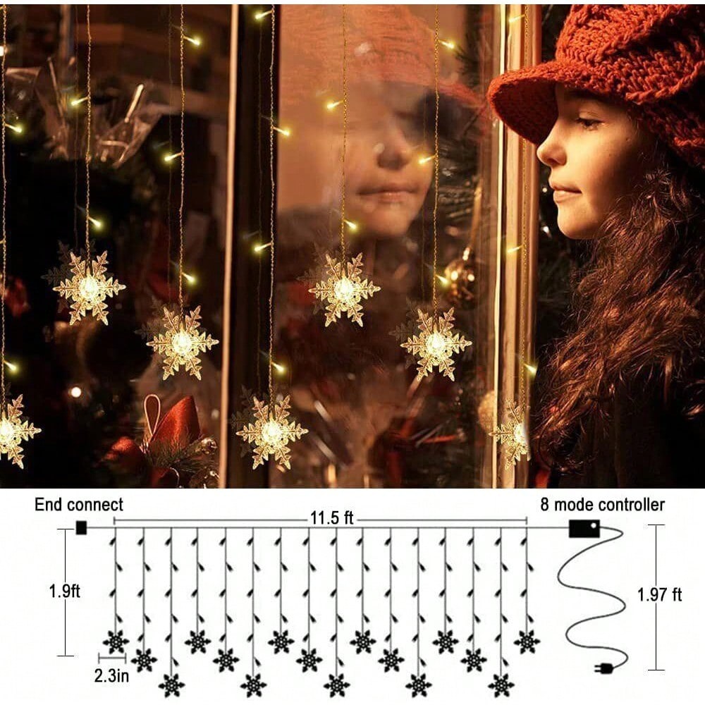 STONESKY Snowflake 96 LED Fairy String Curtain Light Wedding Party Decor Warm White Lamps