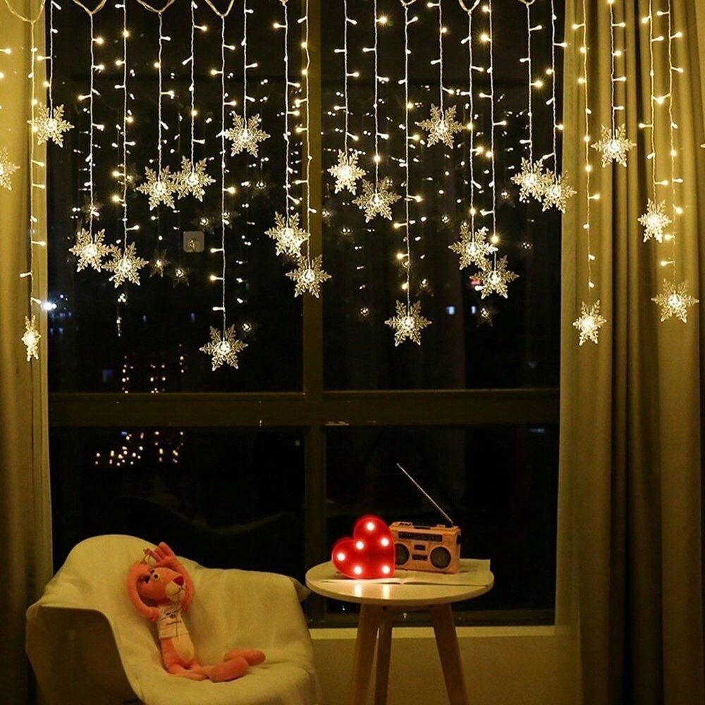 STONESKY Snowflake 96 LED Fairy String Curtain Light Wedding Party Decor Warm White Lamps