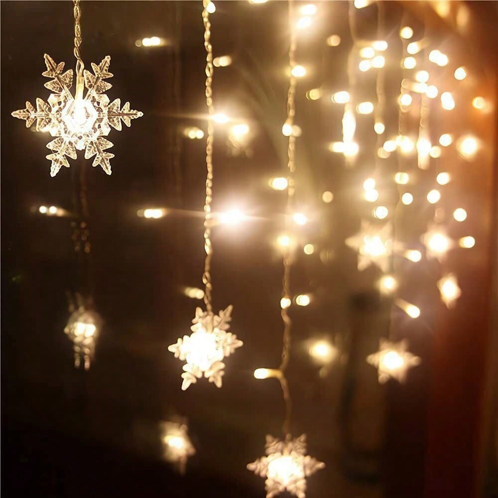 STONESKY Snowflake 96 LED Fairy String Curtain Light Wedding Party Decor Warm White Lamps