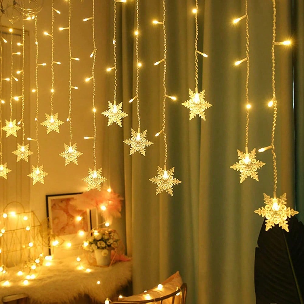 STONESKY Snowflake 96 LED Fairy String Curtain Light Wedding Party Decor Warm White Lamps