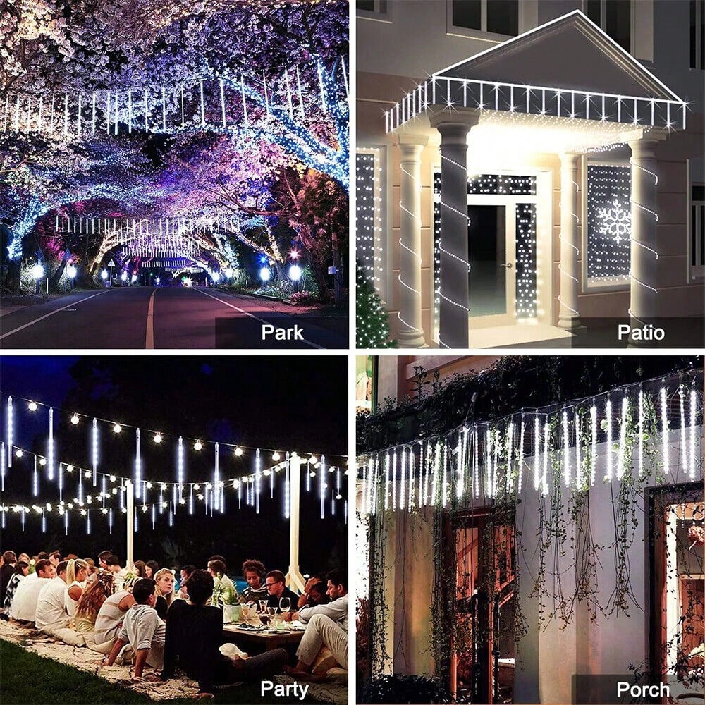 STONESKY 192 LED Meteor Shower Lights Outdoor Garden Tree String Light Xmas Party Decor