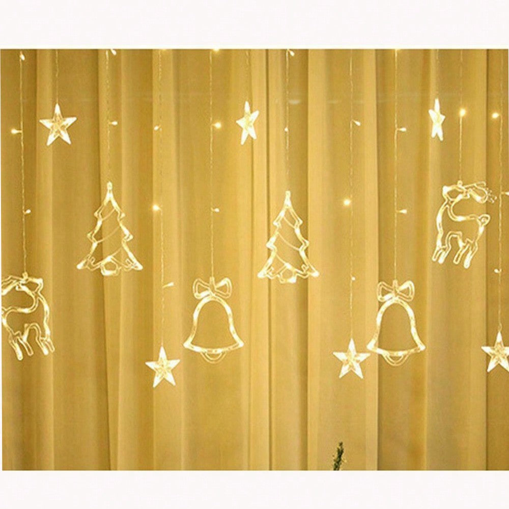 STONESKY LED Curtain Fairy String Light Star Deer Bells Xmas Tree Light Christmas Decor