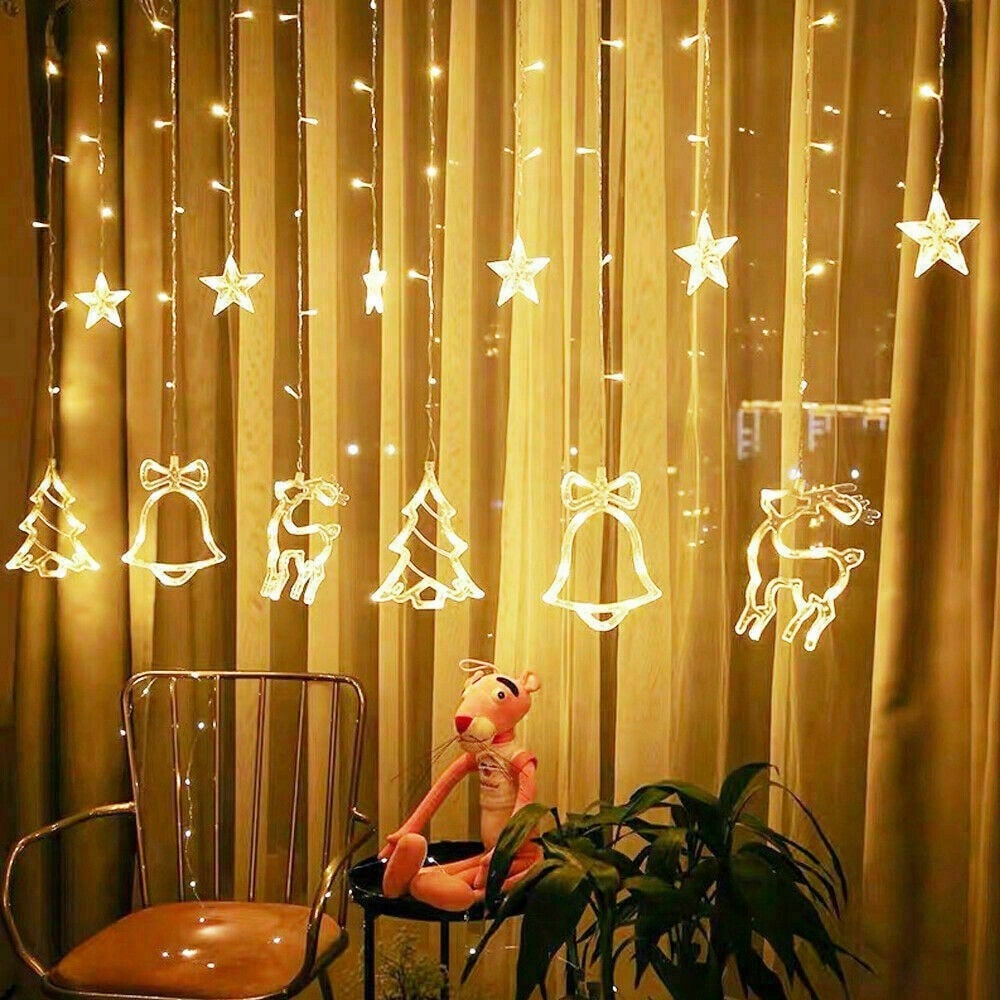 STONESKY LED Curtain Fairy String Light Star Deer Bells Xmas Tree Light Christmas Decor