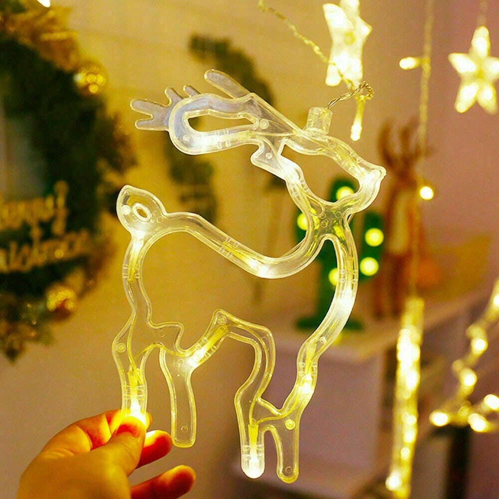 STONESKY LED Curtain Fairy String Light Star Deer Bells Xmas Tree Light Christmas Decor