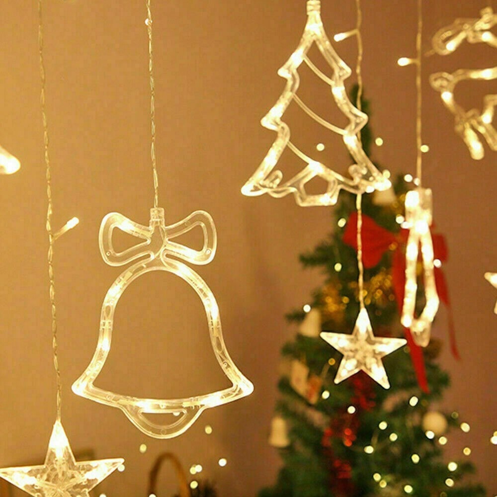 STONESKY LED Curtain Fairy String Light Star Deer Bells Xmas Tree Light Christmas Decor