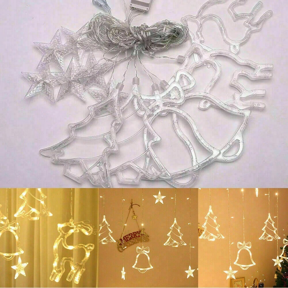 STONESKY LED Curtain Fairy String Light Star Deer Bells Xmas Tree Light Christmas Decor