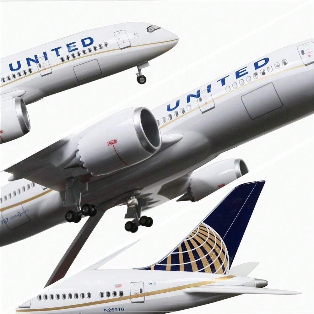 STONESKY 1/130 United Airlines Boeing B787 Replica Airplane Plane Model Voice LED Lights