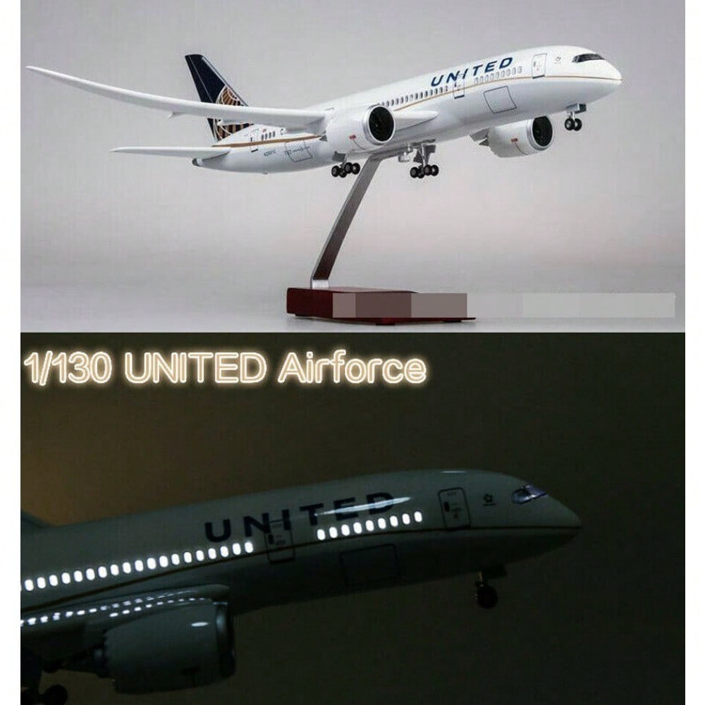 STONESKY 1/130 United Airlines Boeing B787 Replica Airplane Plane Model Voice LED Lights