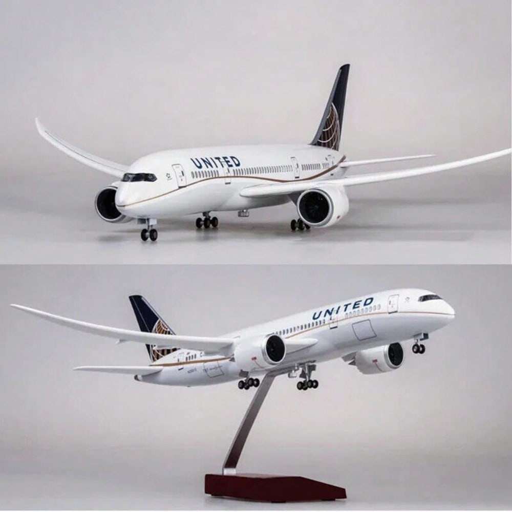 STONESKY 1/130 United Airlines Boeing B787 Replica Airplane Plane Model Voice LED Lights