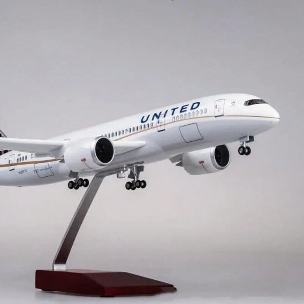 STONESKY 1/130 United Airlines Boeing B787 Replica Airplane Plane Model Voice LED Lights