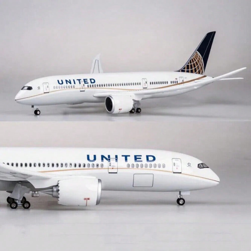 STONESKY 1/130 United Airlines Boeing B787 Replica Airplane Plane Model Voice LED Lights