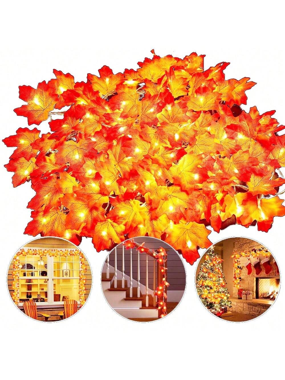 STONESKY 1Pcs Fall Garland Decorations Maple Leaf String Lights Thanksgiving Halloween