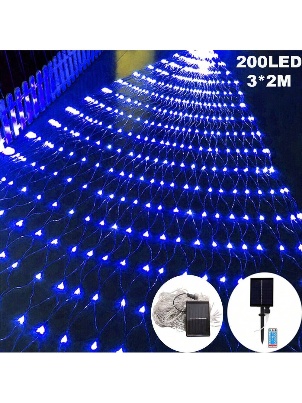 STONESKY Blue Light Solar Powered Outdoor Christmas Net Lights 200 LED Mesh String Lights