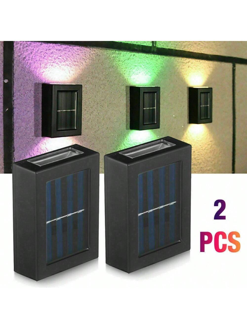STONESKY 2Pcs Color Change Solar 2 LED Deck Lights Garden Patio Pathway Step Fence Lamps